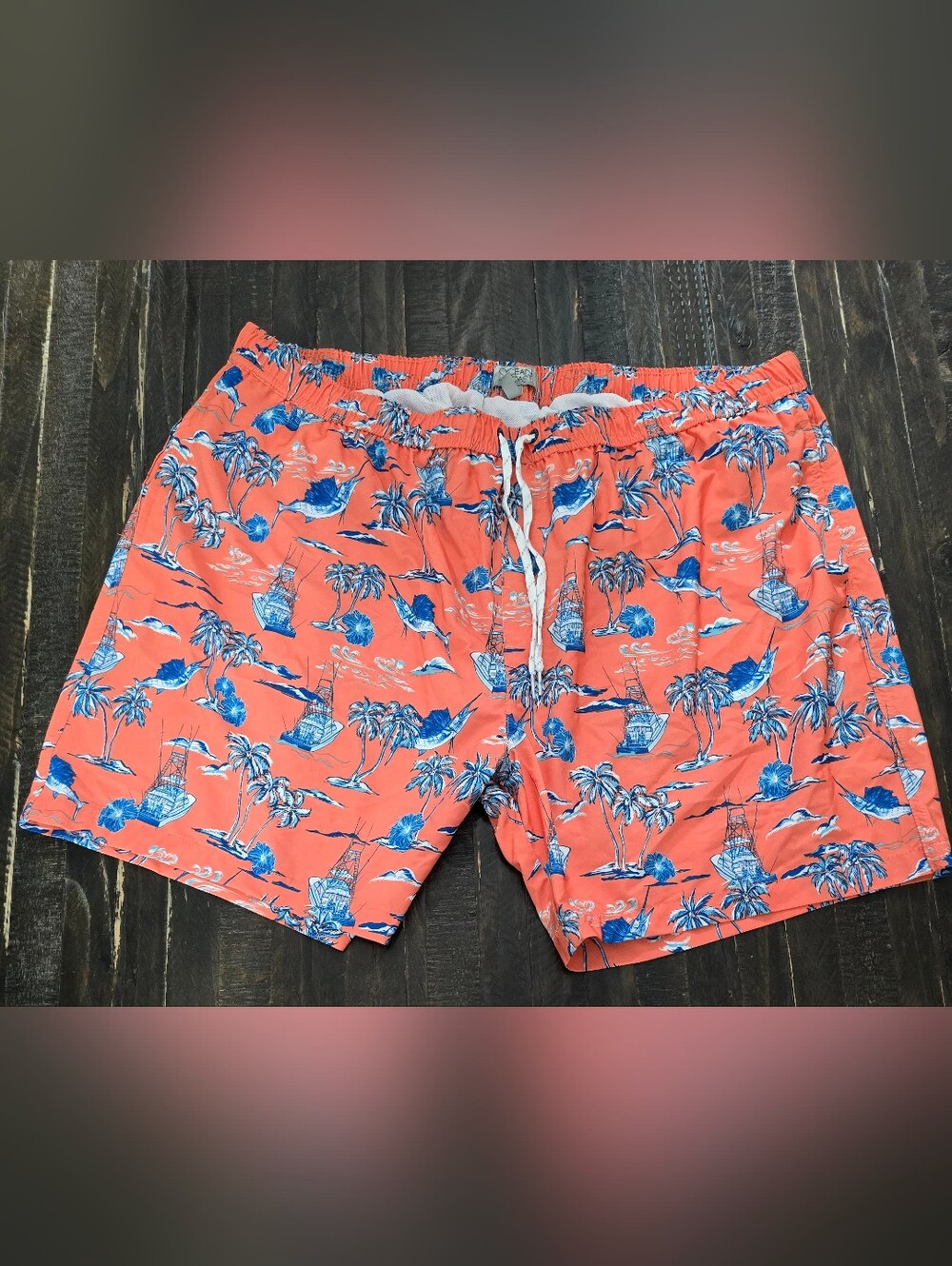 Ocean Coast Swim Trunks Mens Size 2X Tropical Fish Boats Beach Coral Blue